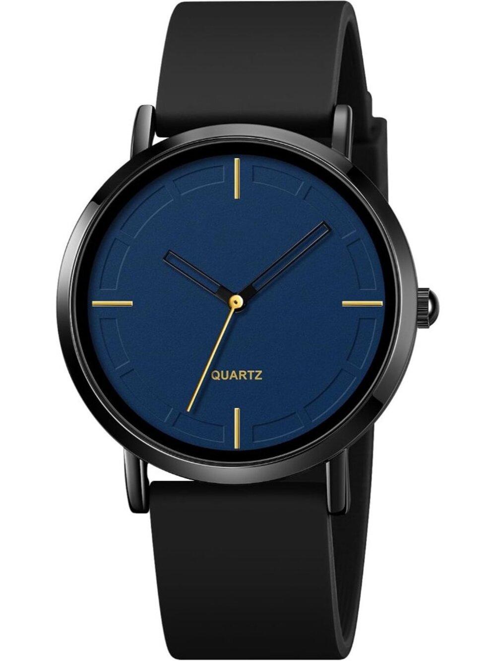 Unisex Black and Blue Lightweight Simple Luxury Quartz Silicone Band Wrist Watch
